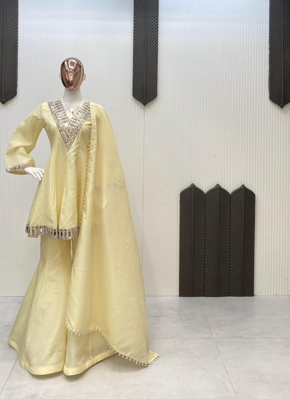 3 piece plazzo pair with real mirror and embroiderry work CODE : 5942