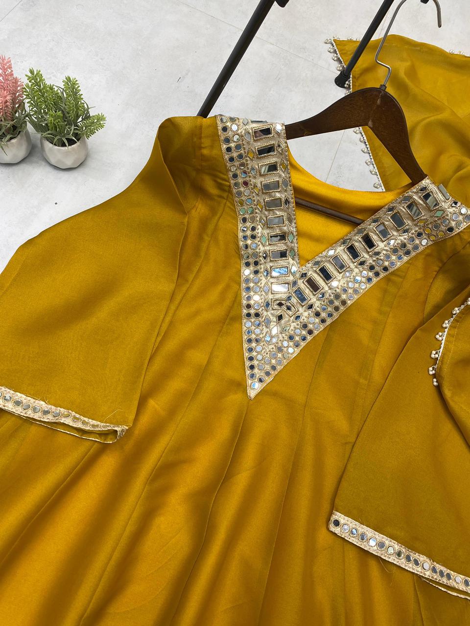 3 piece plazzo pair with real mirror and embroiderry work CODE : 5942